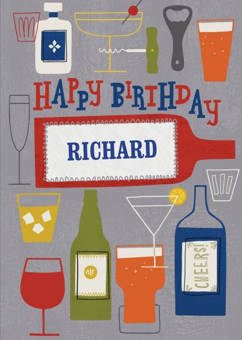 Cheers Drinks With Name Personalised Happy Birthday Card