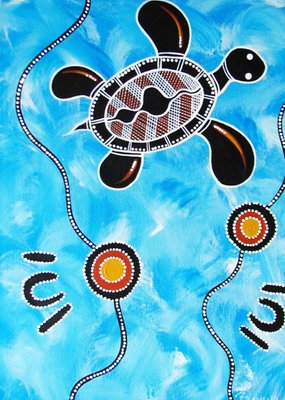 Hogarth Arts Bright Blue Illustrated Sea Turtle Aboriginal Art Print Card
