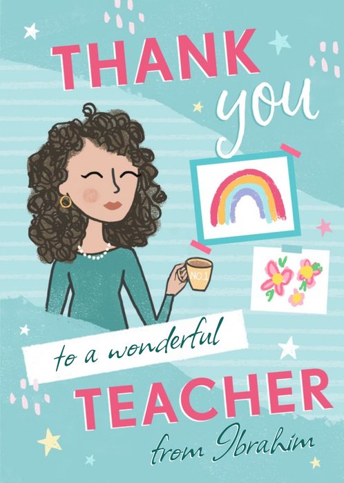 Illustrated Character Thank You To A Wonderful Teacher Card