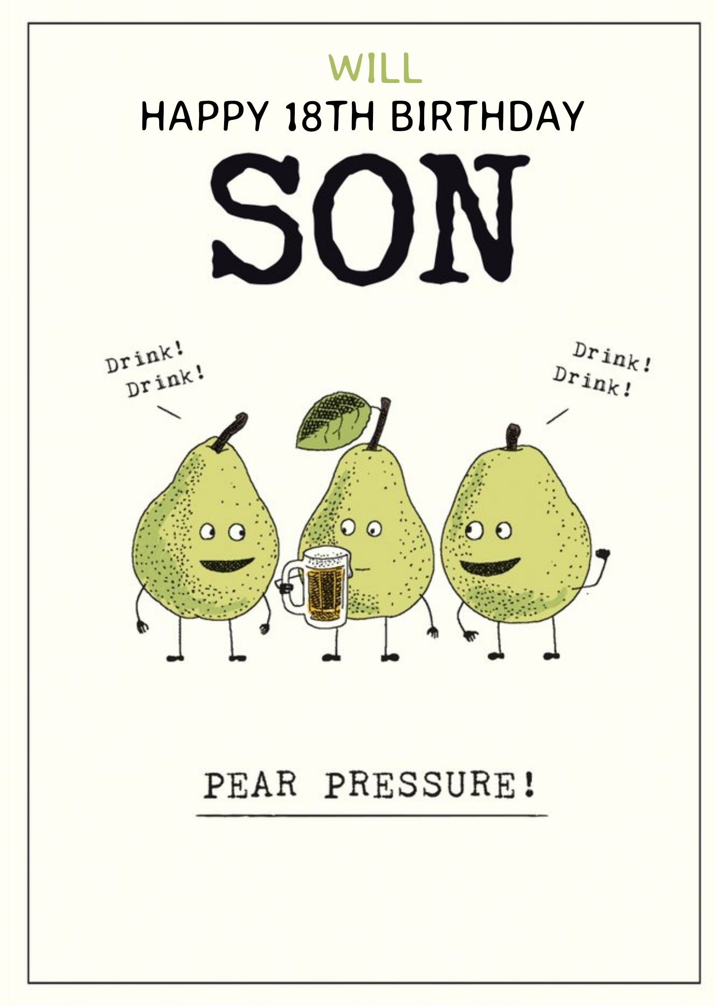 Moonpig Funny Illustrative Pear Pressure Personalised Birthday Card, Large