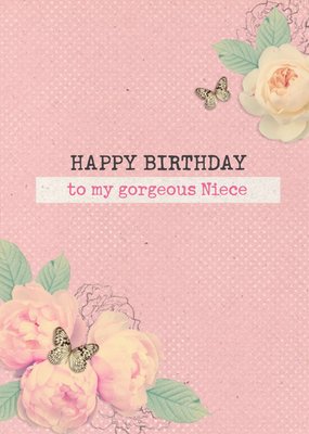 Bright Pink Roses Happy Birthday Niece Card