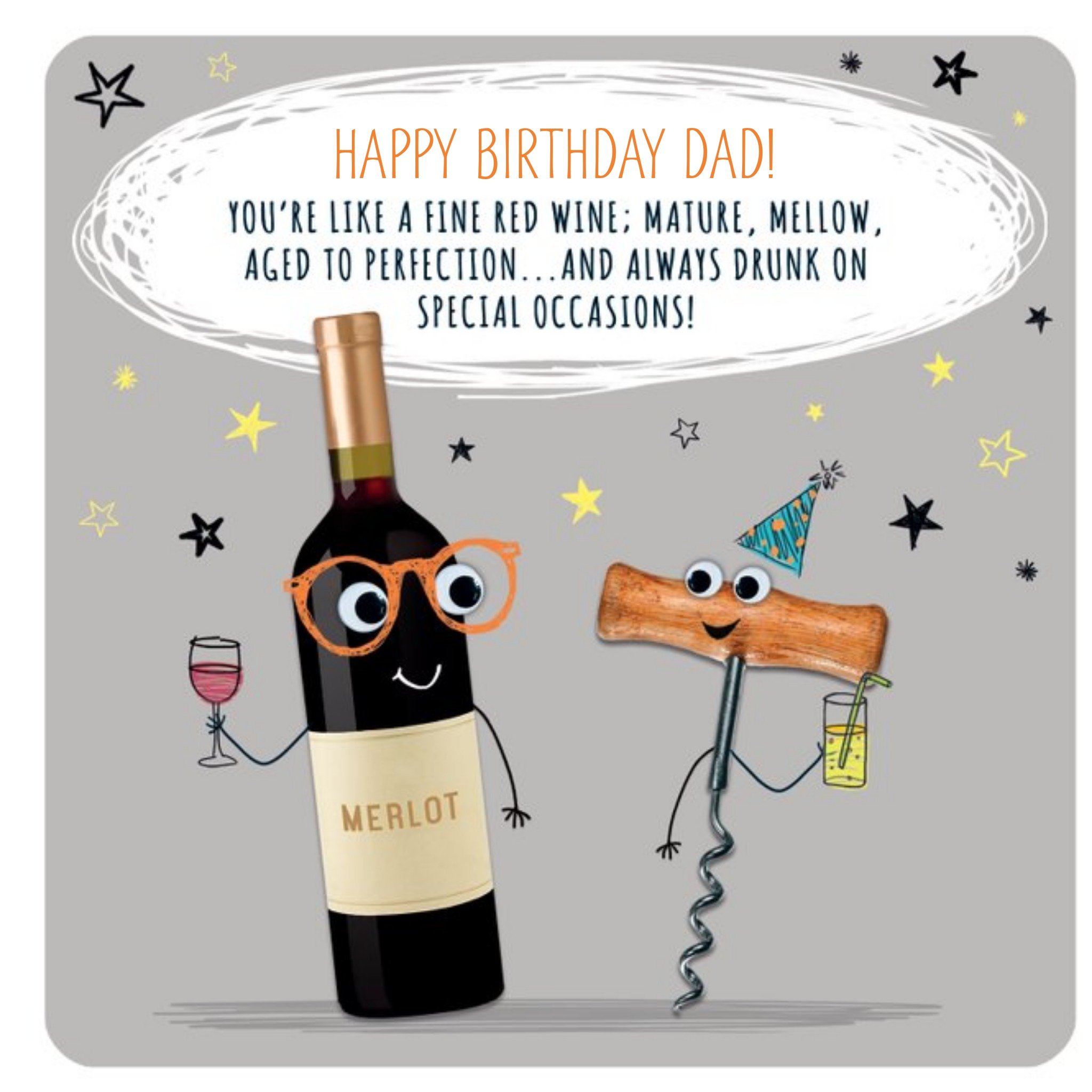 Moonpig Mature, Mellow, Aged To Perfection Wine Birthday Card, Square
