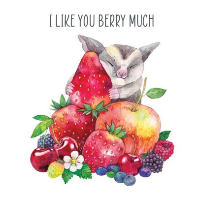 Watercolour Cute Illustrated I Like You Berry Much Card