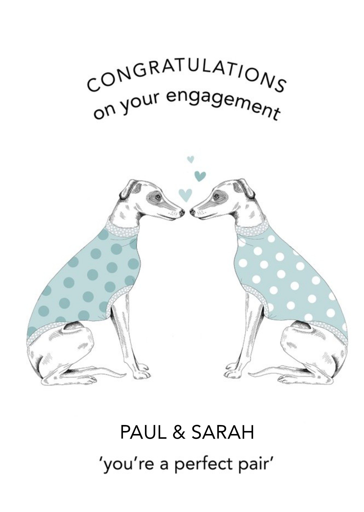 Moonpig Dotty Dog Art Dogs Hearts Congratulations Wedding Card Ecard