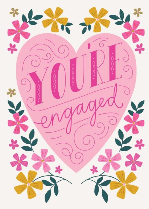 You Are Engaged Floral Heart Card