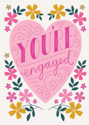 You Are Engaged Floral Heart Card