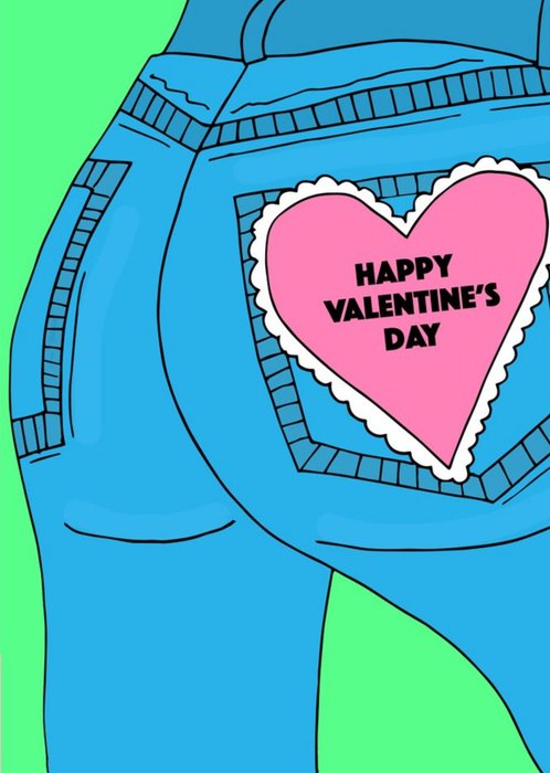 Illustration Happy Valentines Day Jeans Patch Card