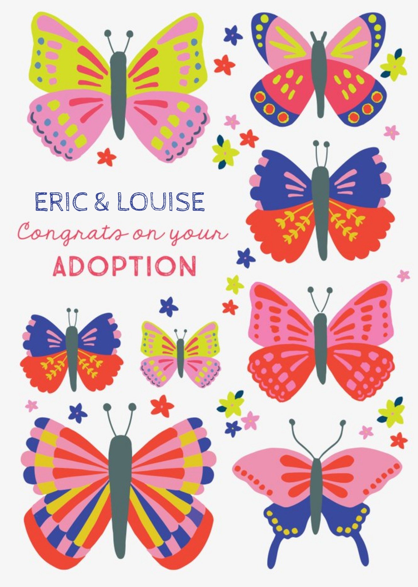 Moonpig Natalie Alex Designs Bright Illustrated Butterfly Adoption Congratulations Card Ecard
