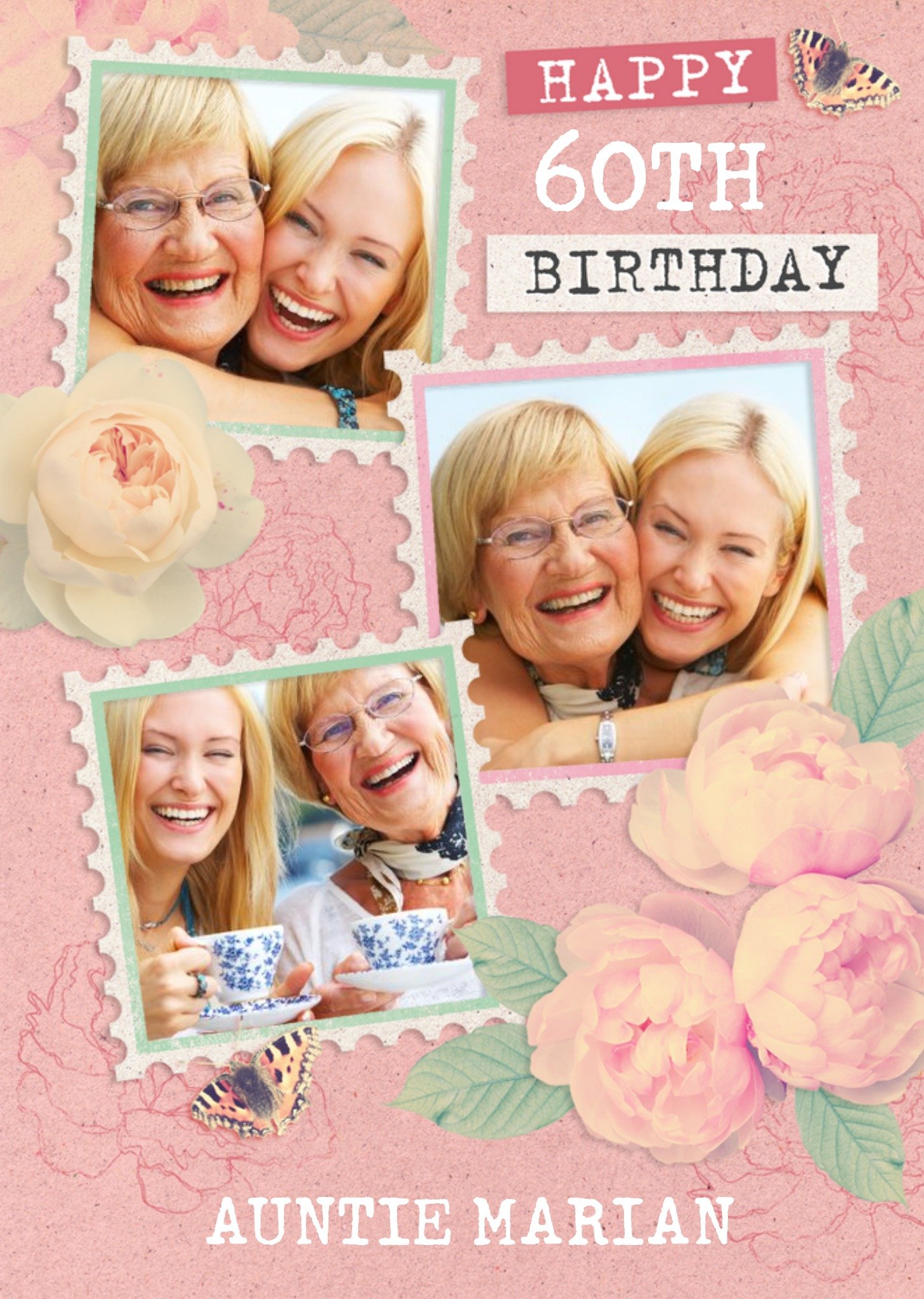 Floral 60th Birthday Photo Upload Card For Auntie Ecard