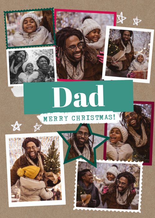 Modern Photo Upload Collage Merry Christmas Dad Card
