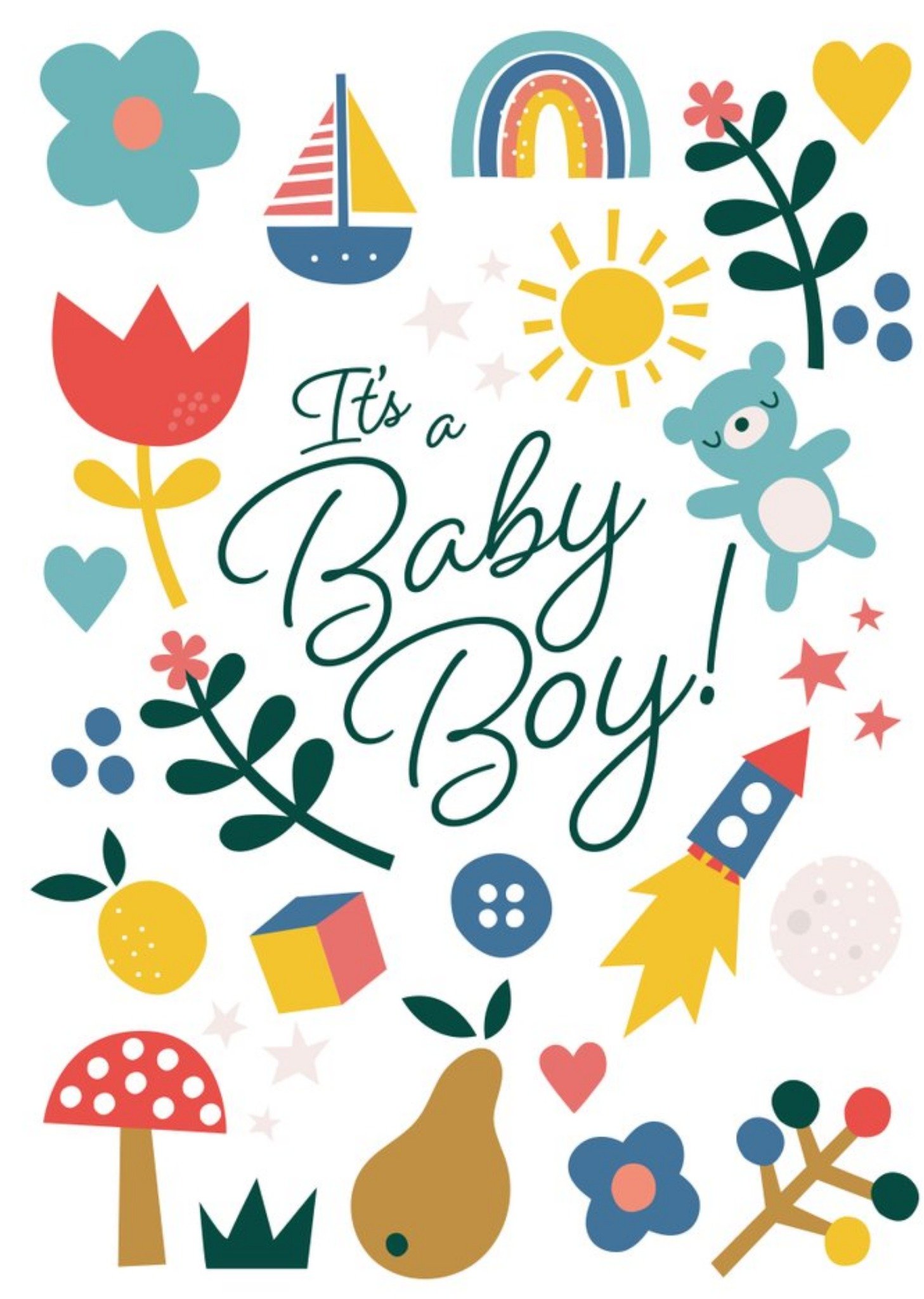 Moonpig Bright Fun Illustrated It's A Baby Boy Card Ecard