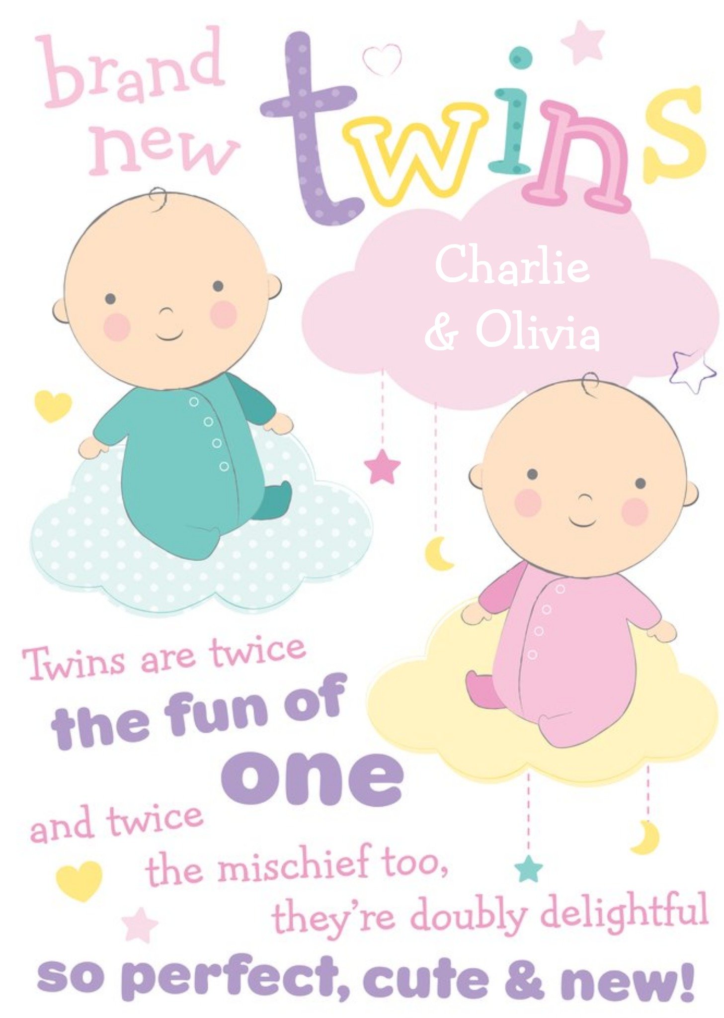 Moonpig Brand New Twins New Baby Card, Large