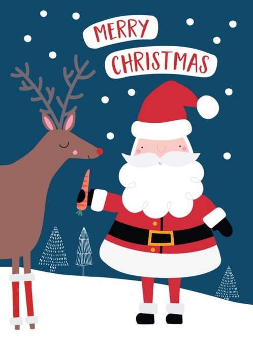 Cute Father Christmas And Reindeer Merry Christmas Card