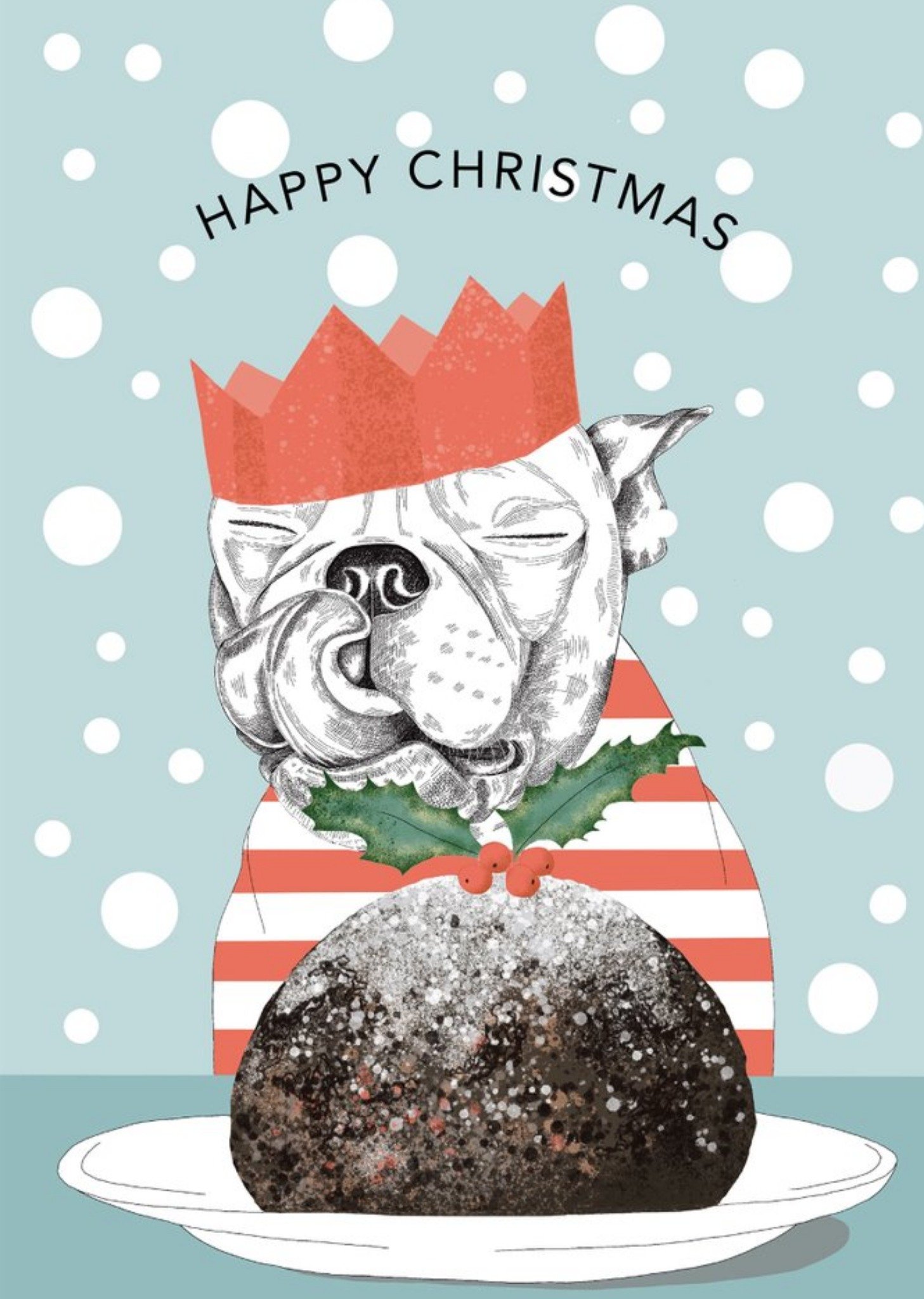 Modern Cute Funny Illustration Dog And Christmas Pudding Christmas Card Ecard