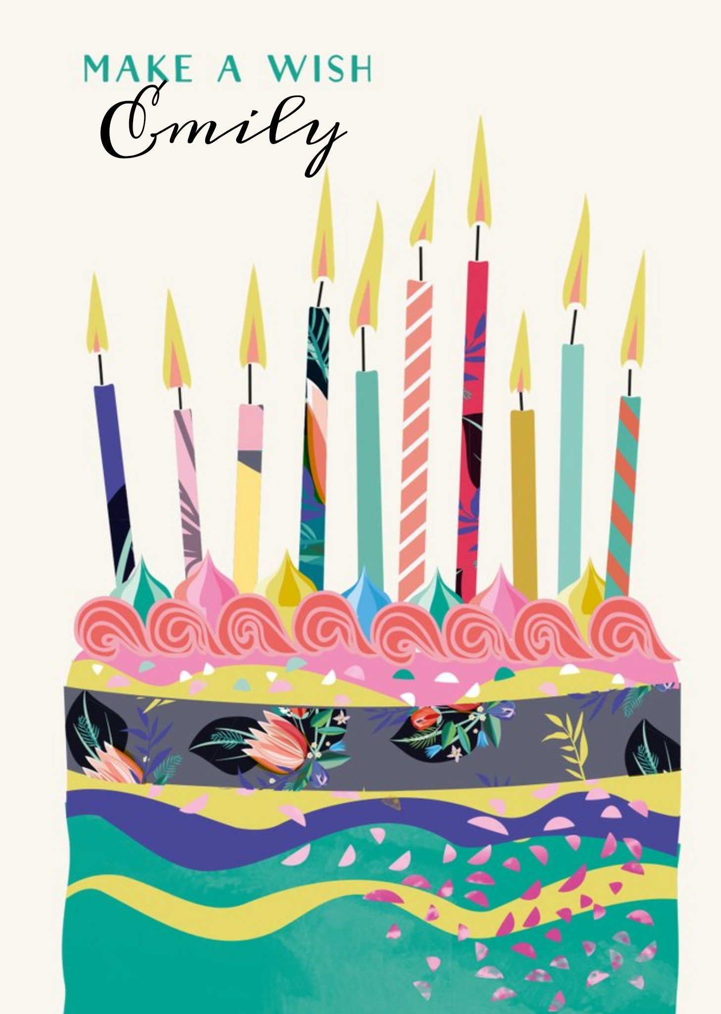 Moonpig Laura Darrington Make A Wish Birthday Cake Card, Large