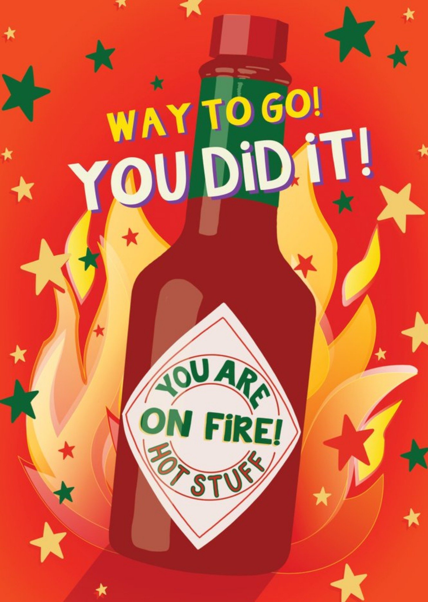 Illustration Of A Bottle Of Hot Sauce Surrounded By Flames And Stars New Job Card Ecard