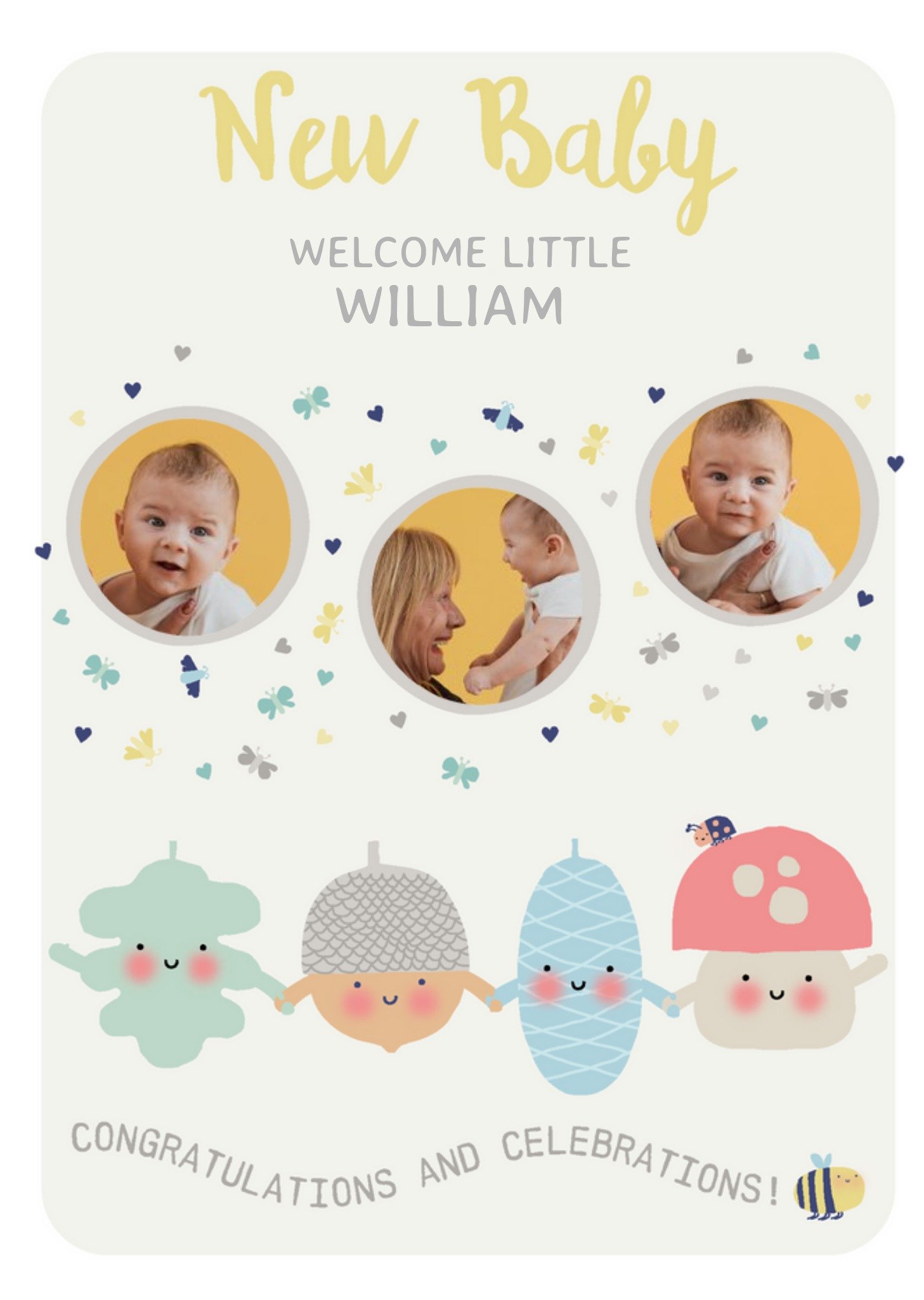 Moonpig Little Acorns Photo Upload New Baby Card, Large