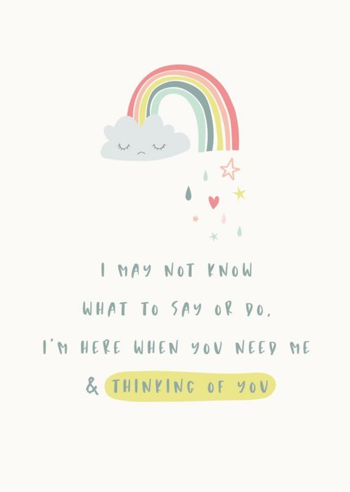 Illustration Of A Sad Cloud With A Rainbow Thinking Of You Card | Moonpig