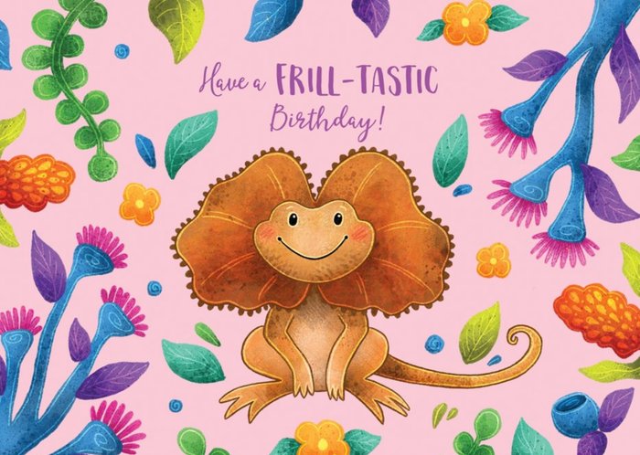 Stray Leaves Fun Illustrated Frill Neck Lizard Pun Birthday Card