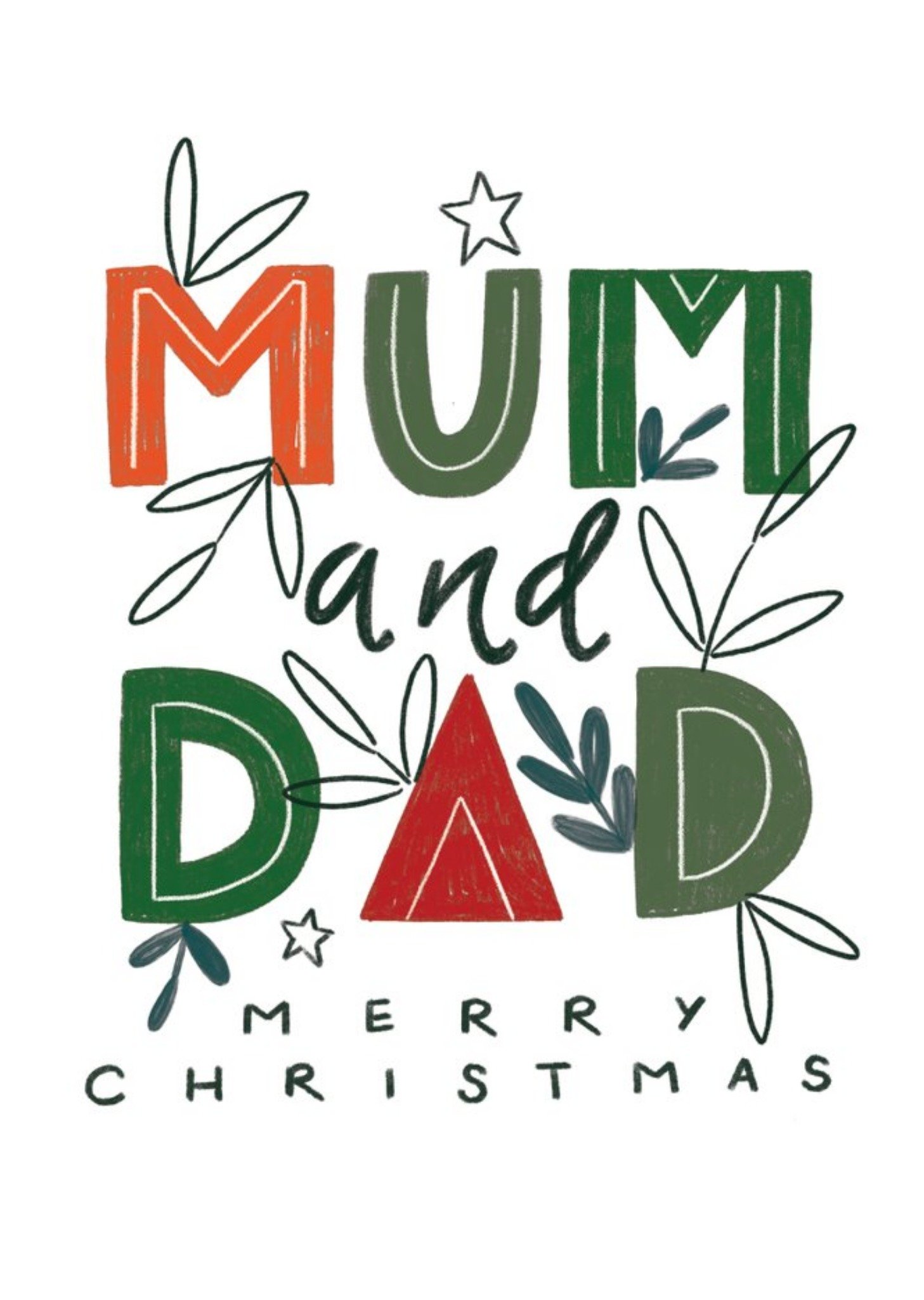 Moonpig Mum And Dad Merry Christmas Typographic Card, Large