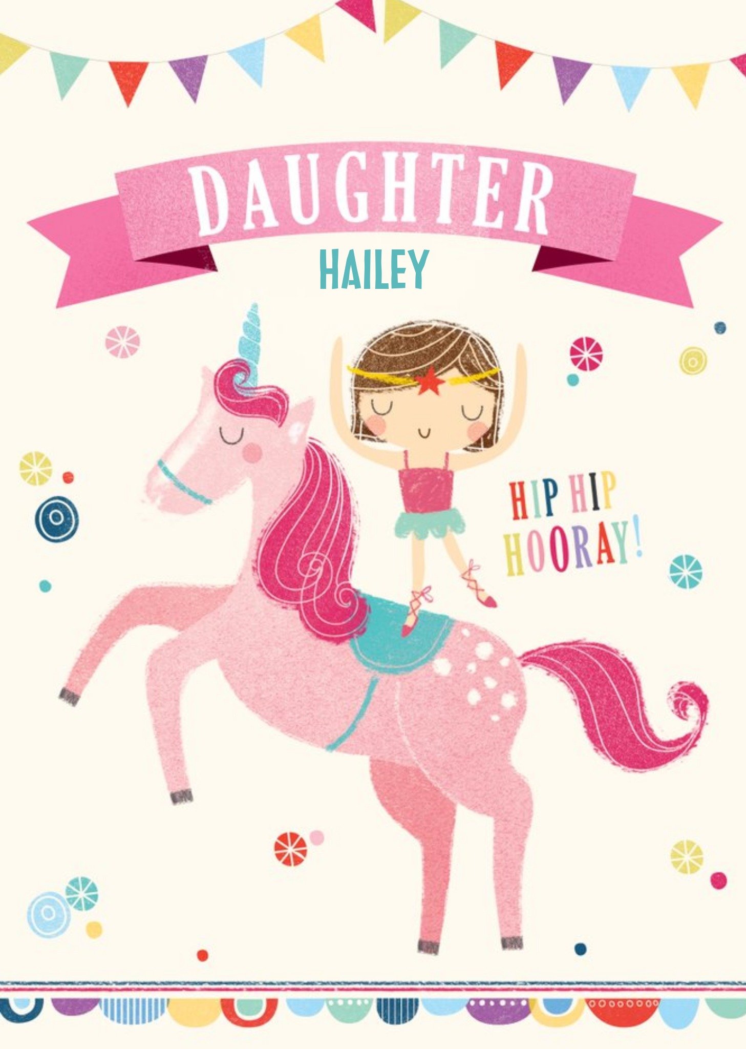 Moonpig Cute Illustrative Unicorn And Girl Daughter Birthday Card , Large