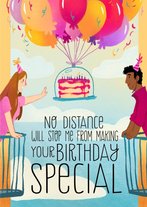 No Distance Will Stop Me Illustrated Trendy Birthday Card