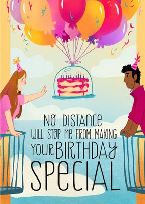 No Distance Will Stop Me Illustrated Trendy Birthday Card
