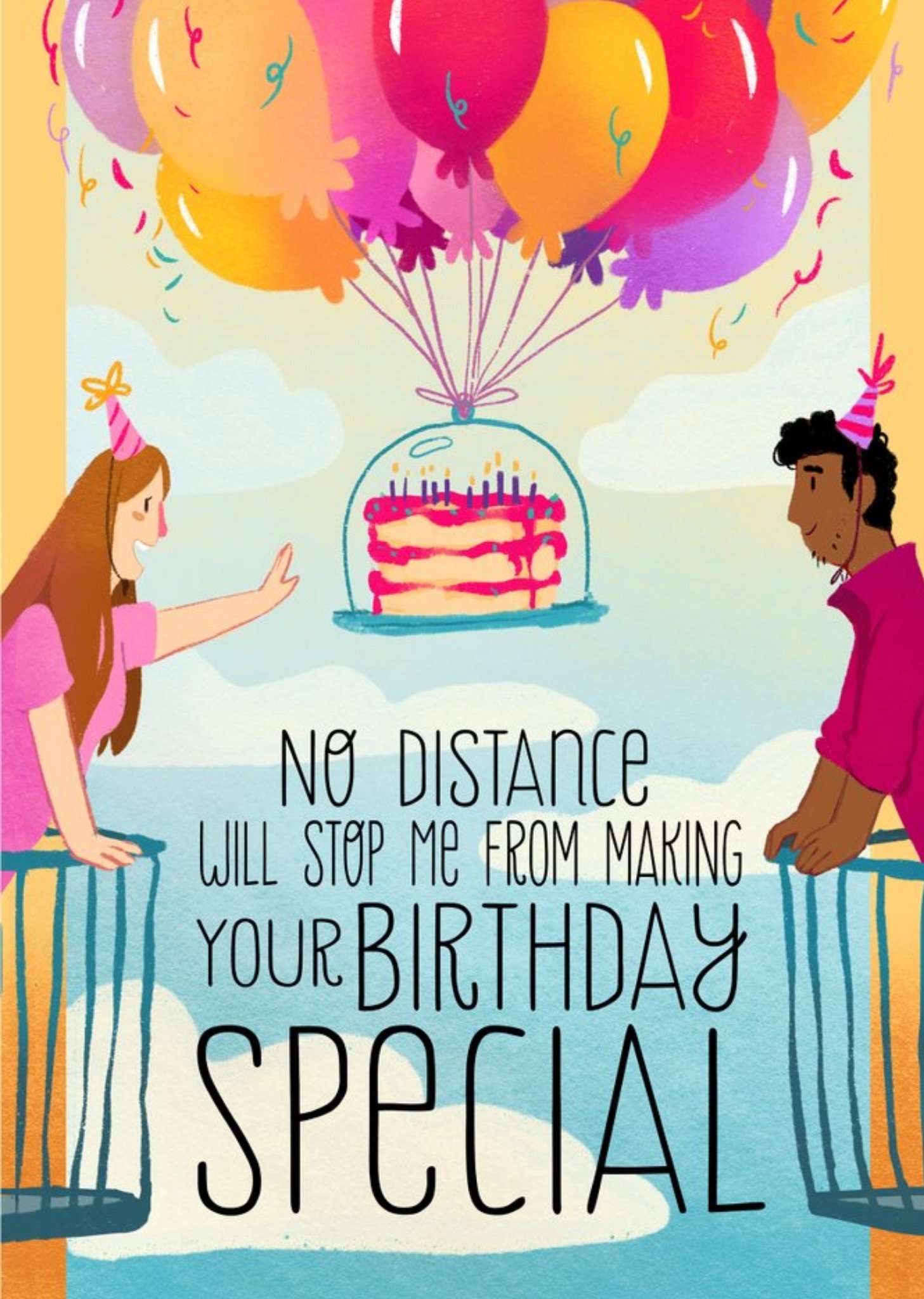 No Distance Will Stop Me Illustrated Trendy Birthday Card Ecard