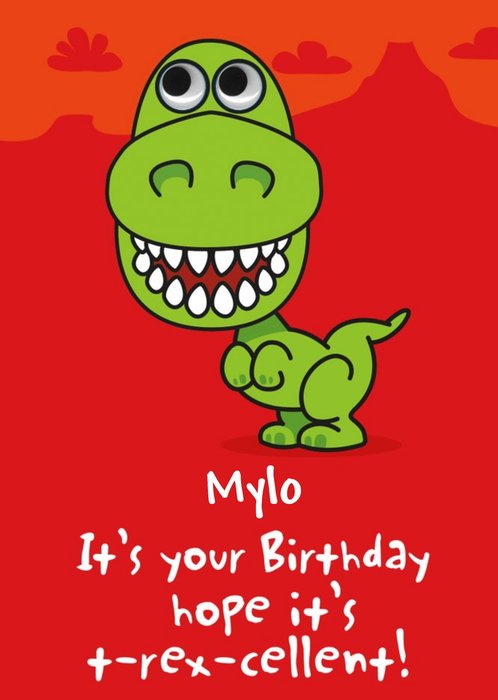 Cartoon Illustration Of A Tyrannosaurus Rex On A Red Background Birthday Card