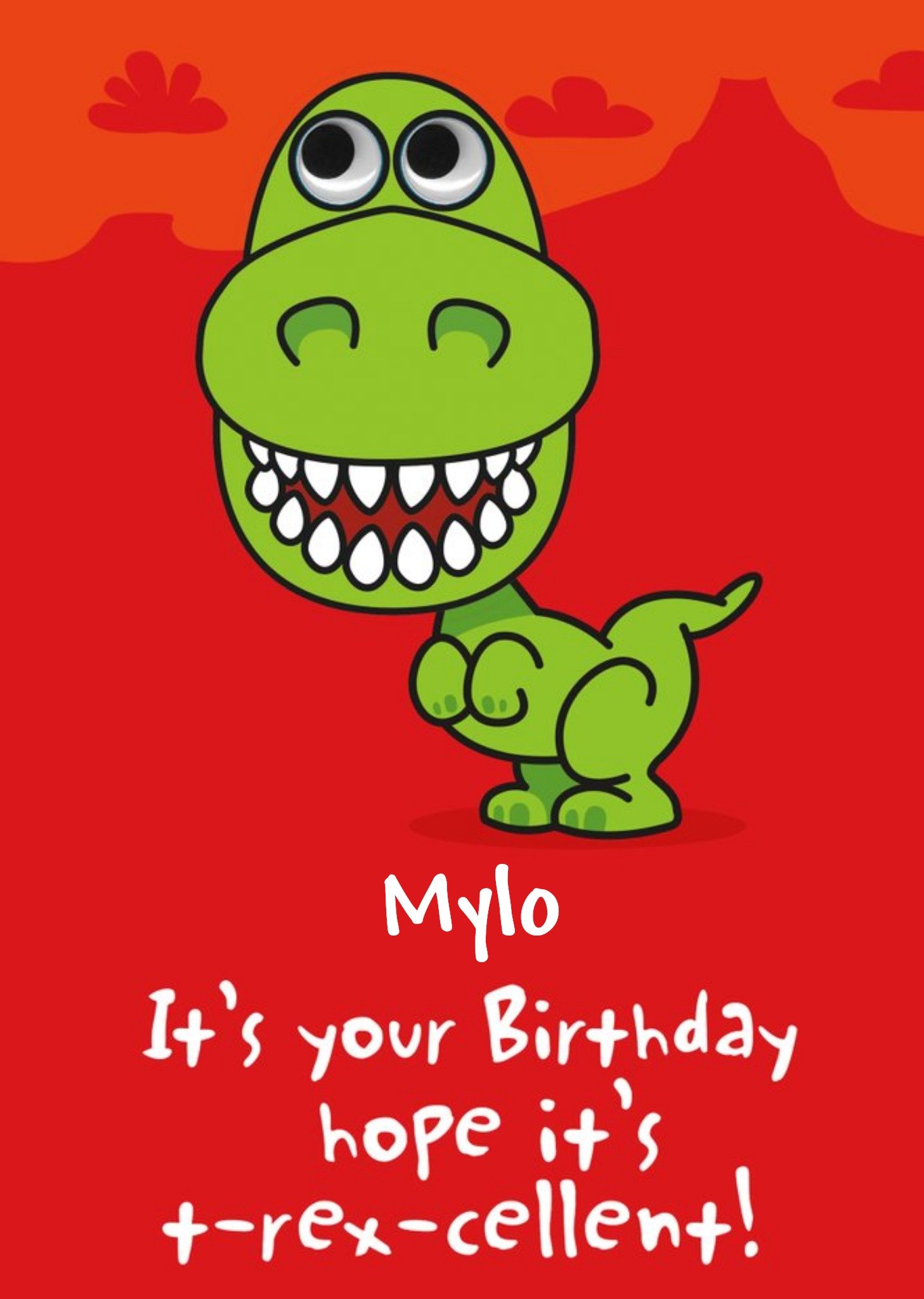 Cartoon Illustration Of A Tyrannosaurus Rex On A Red Background Birthday Card Ecard