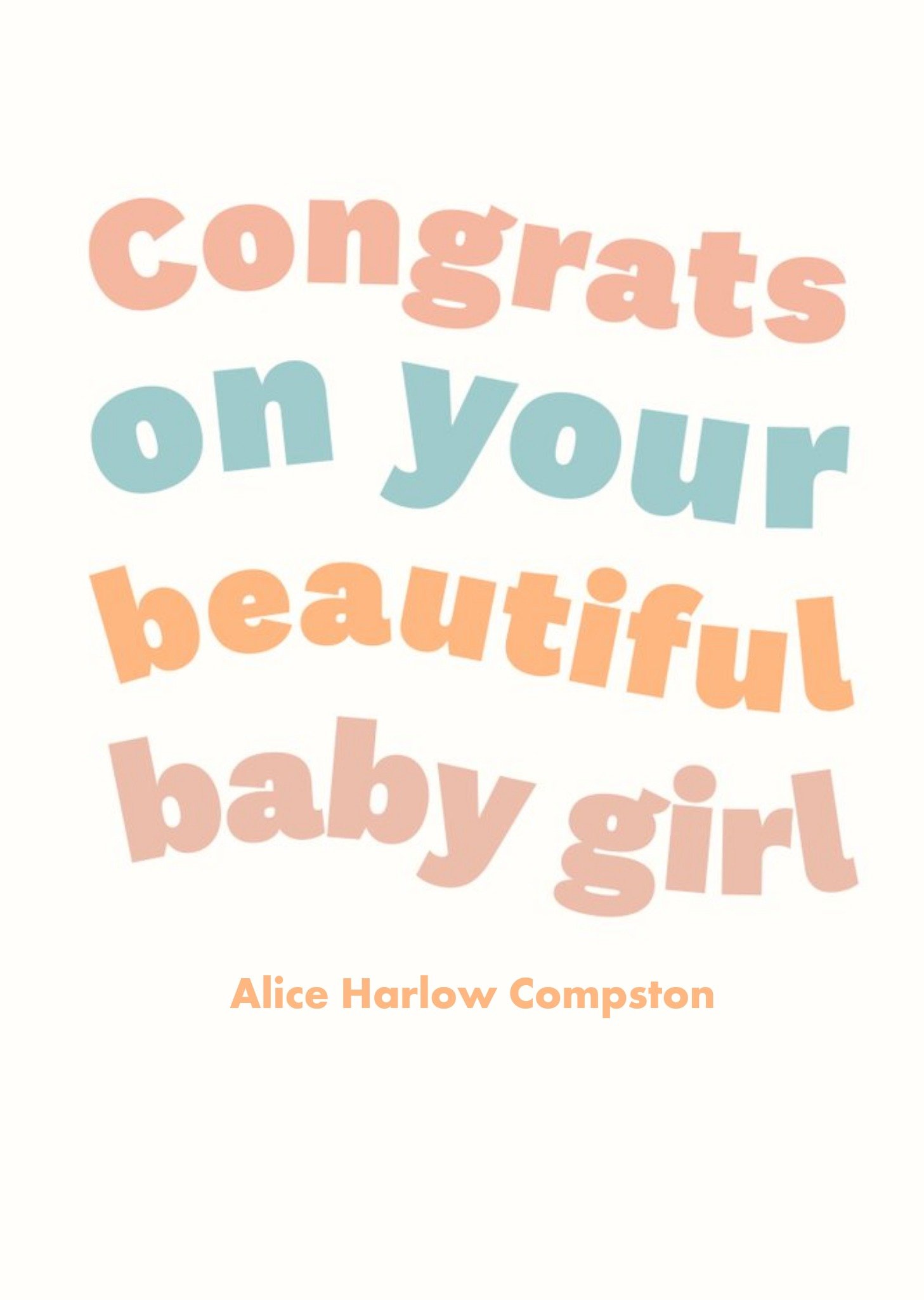 Moonpig Colourful And Wavy Typography On A Cream Background New Baby Girl Congratulations Card, Larg