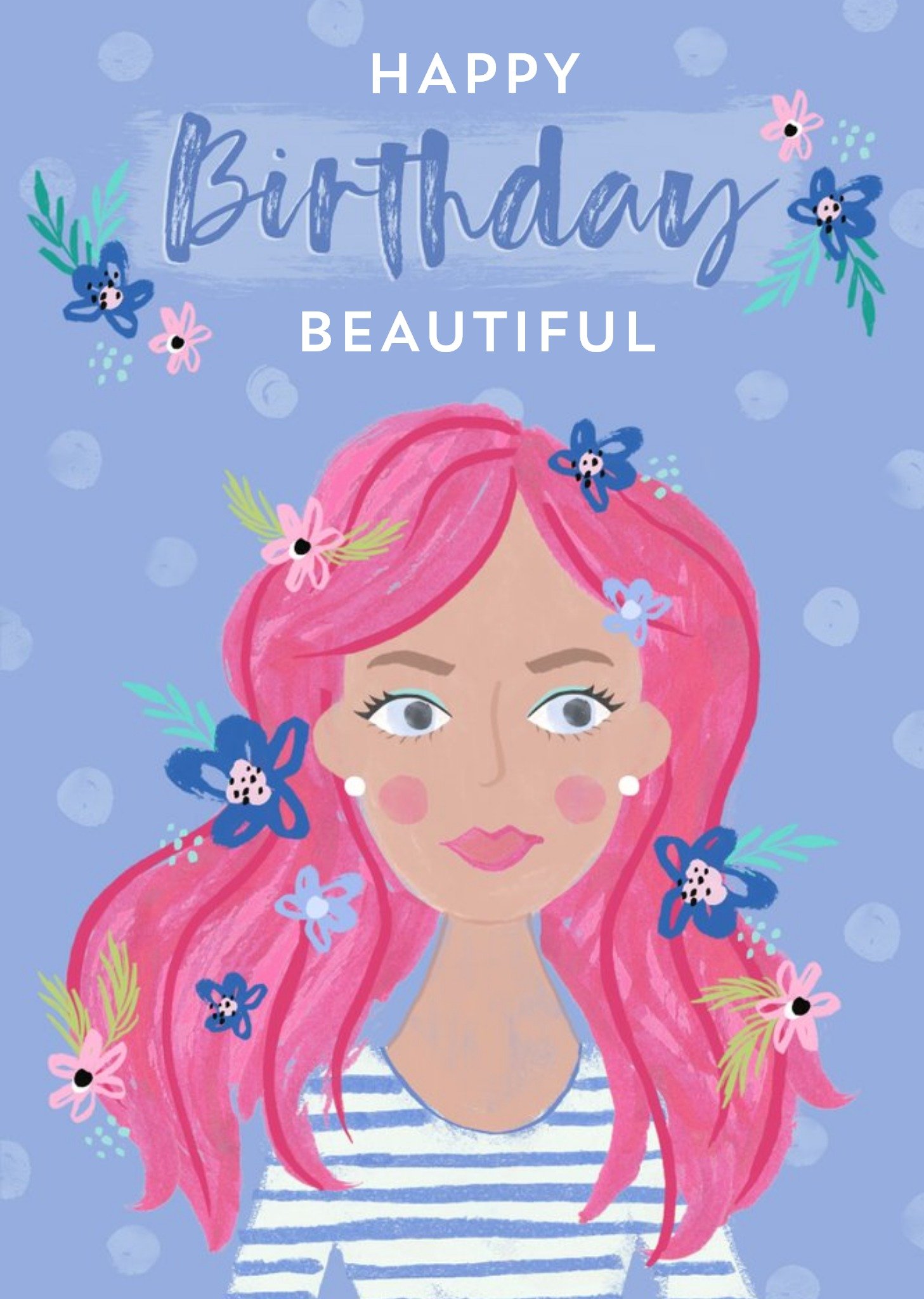 Moonpig Pink Hair Happy Birthday Beautiful Card, Large