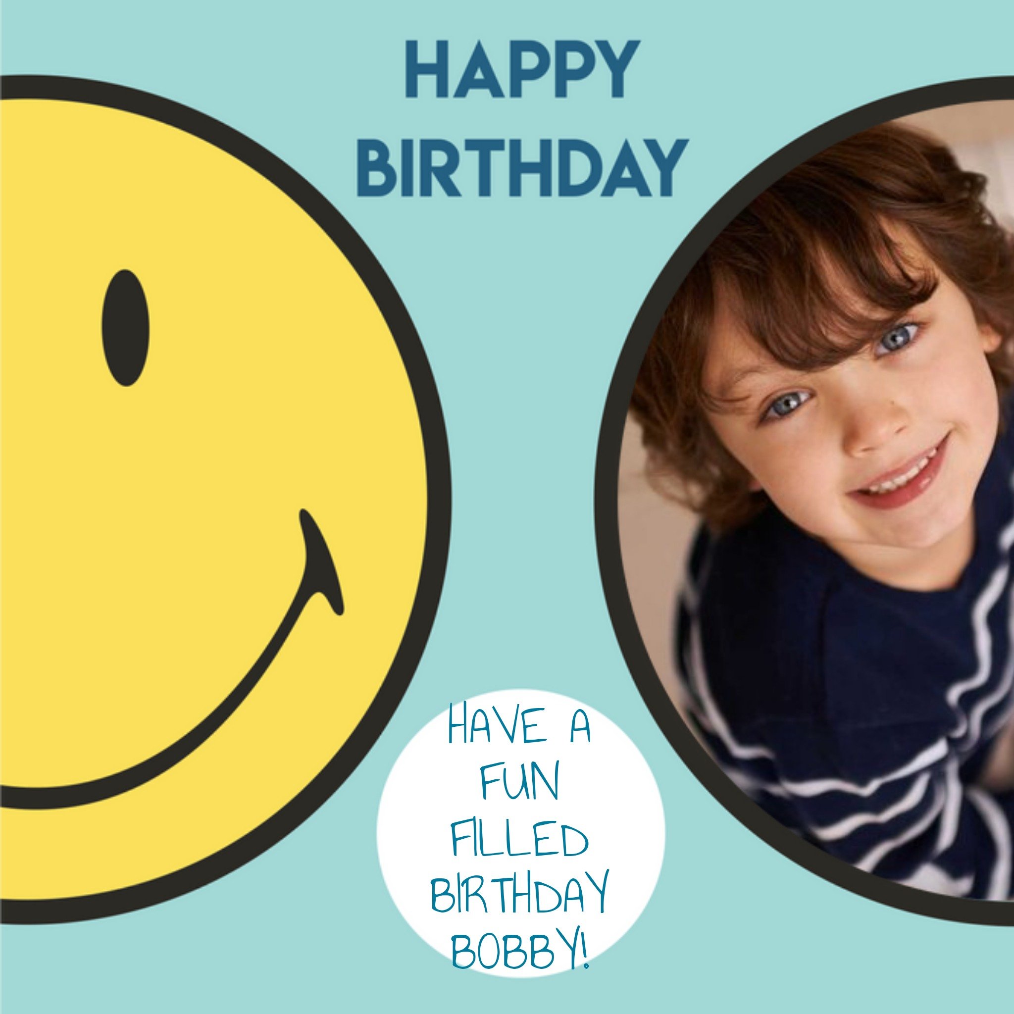 Moonpig Smiley World Photo Upload Happy Birthday Card, Large