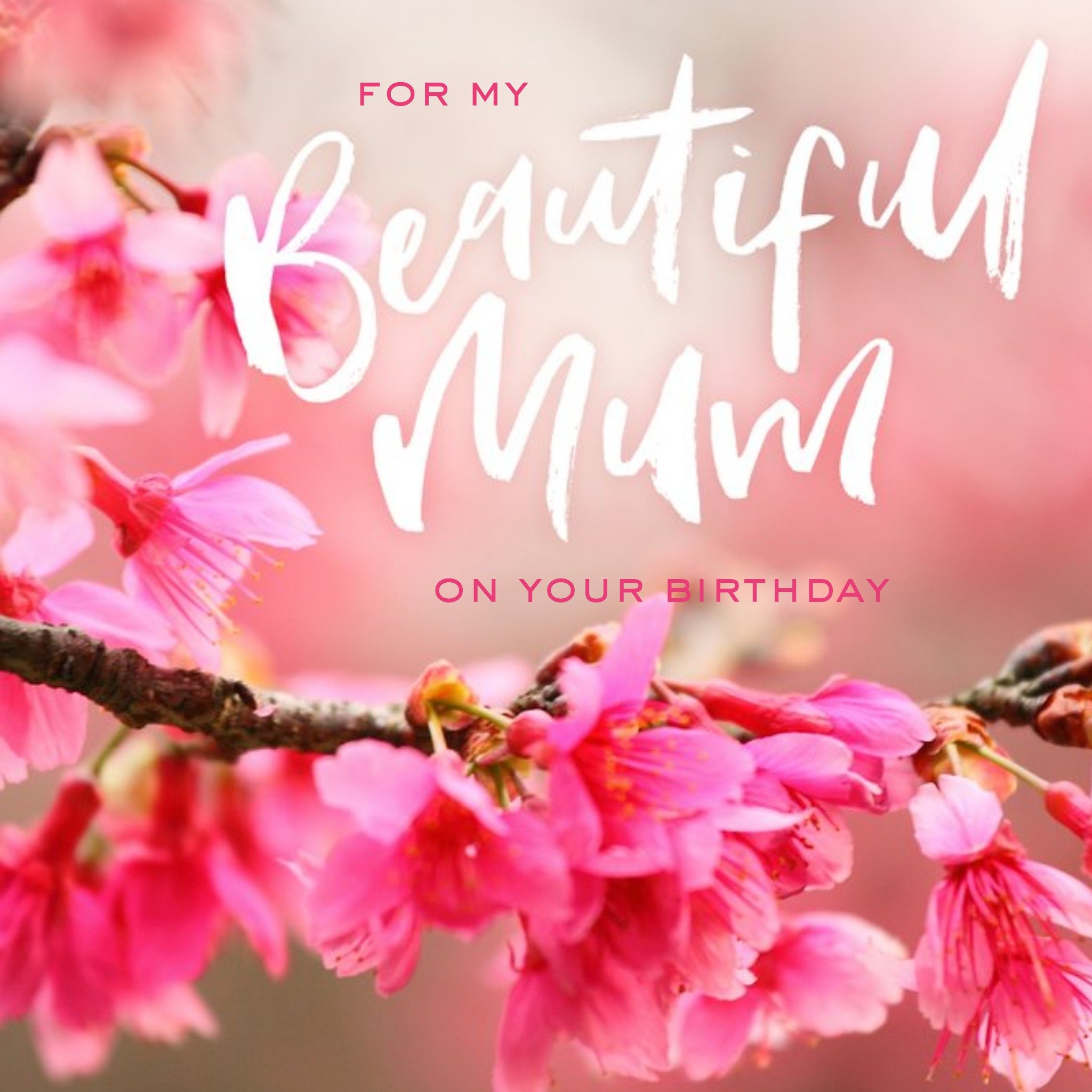 Moonpig Birthday Card - Beautiful Mum - Cherry Blossom - Pink Flowers, Square
