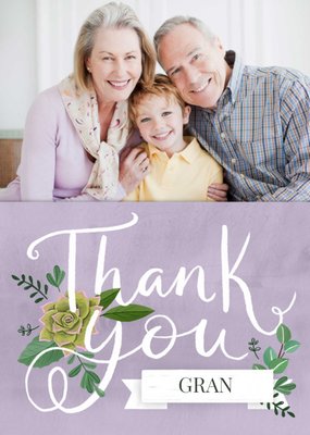 Large Handwritten Text With Flowers Photo Upload Thank You Gran Card
