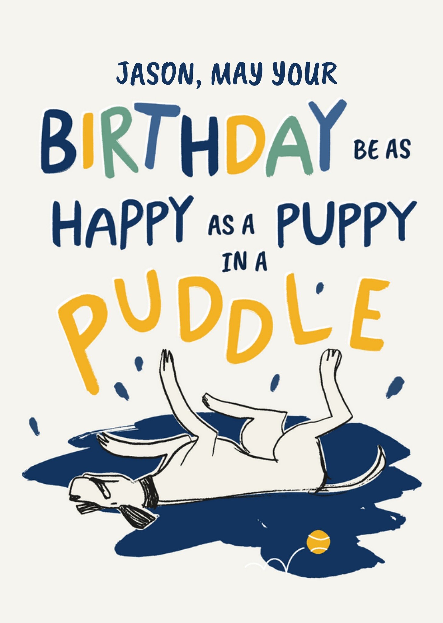 Moonpig As Happy As A Puppy In A Puddle Fun Illustrated Birthday Card From Battersea, Large
