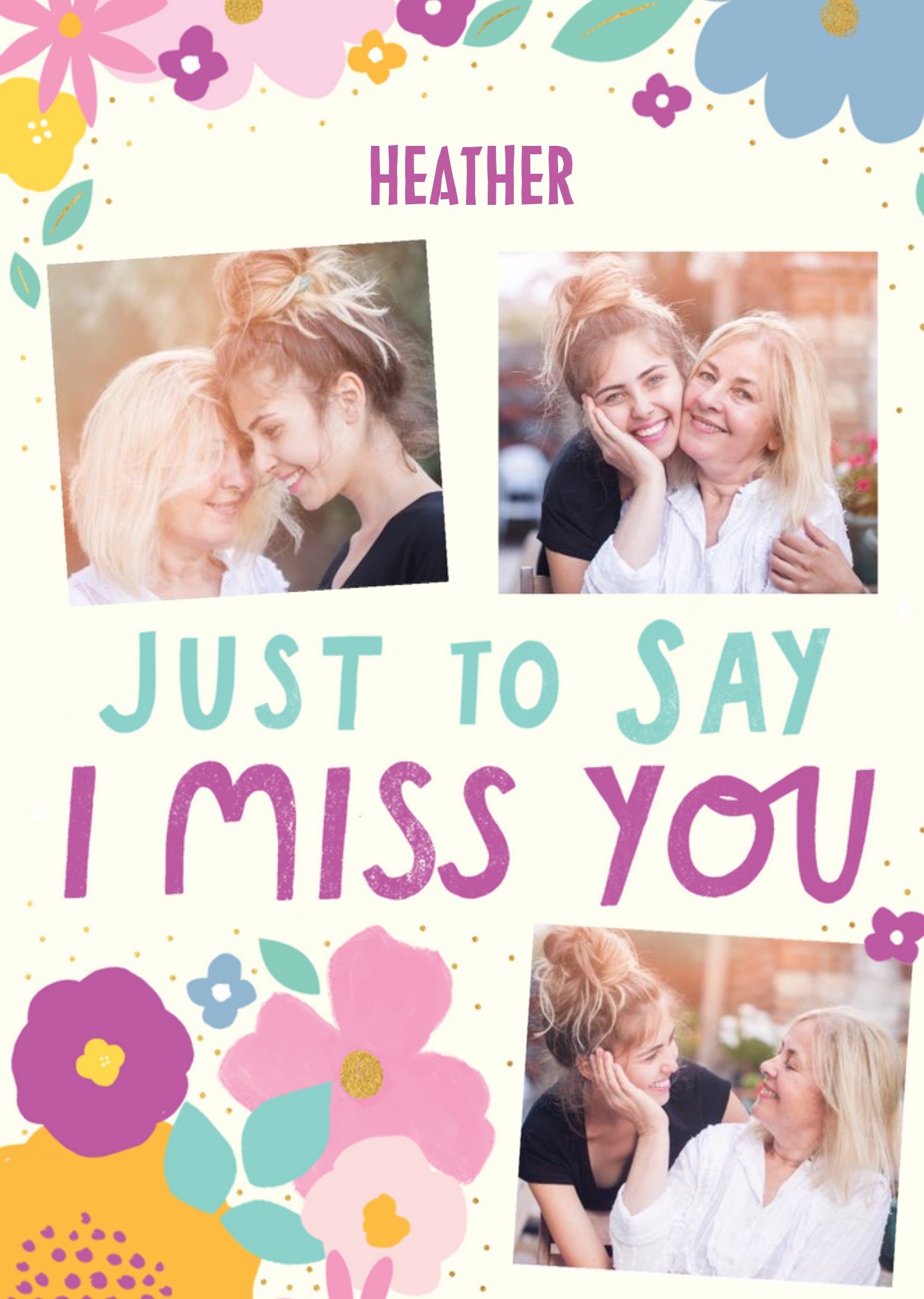 Illustrated Floral Photo Upload I Miss You Card Ecard