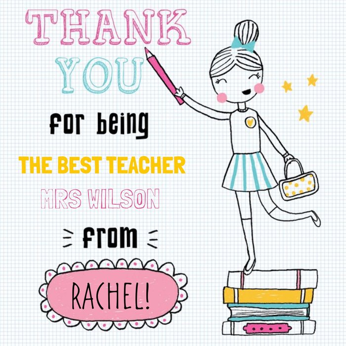 Fashionistas Thank You For Being The Best Teacher Illustrated Thank You Card