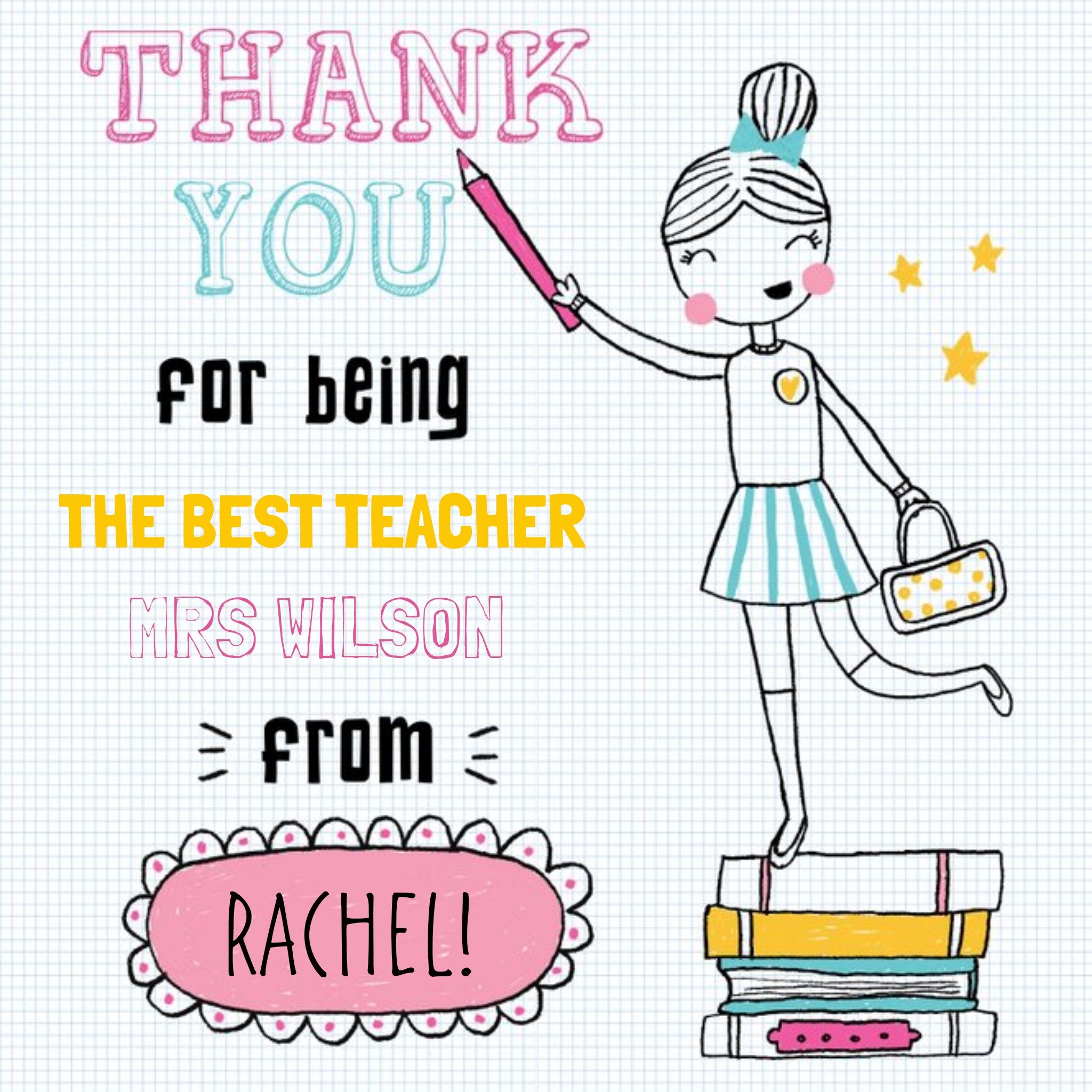 Moonpig Fashionistas Thank You For Being The Best Teacher Illustrated Thank You Card, Square