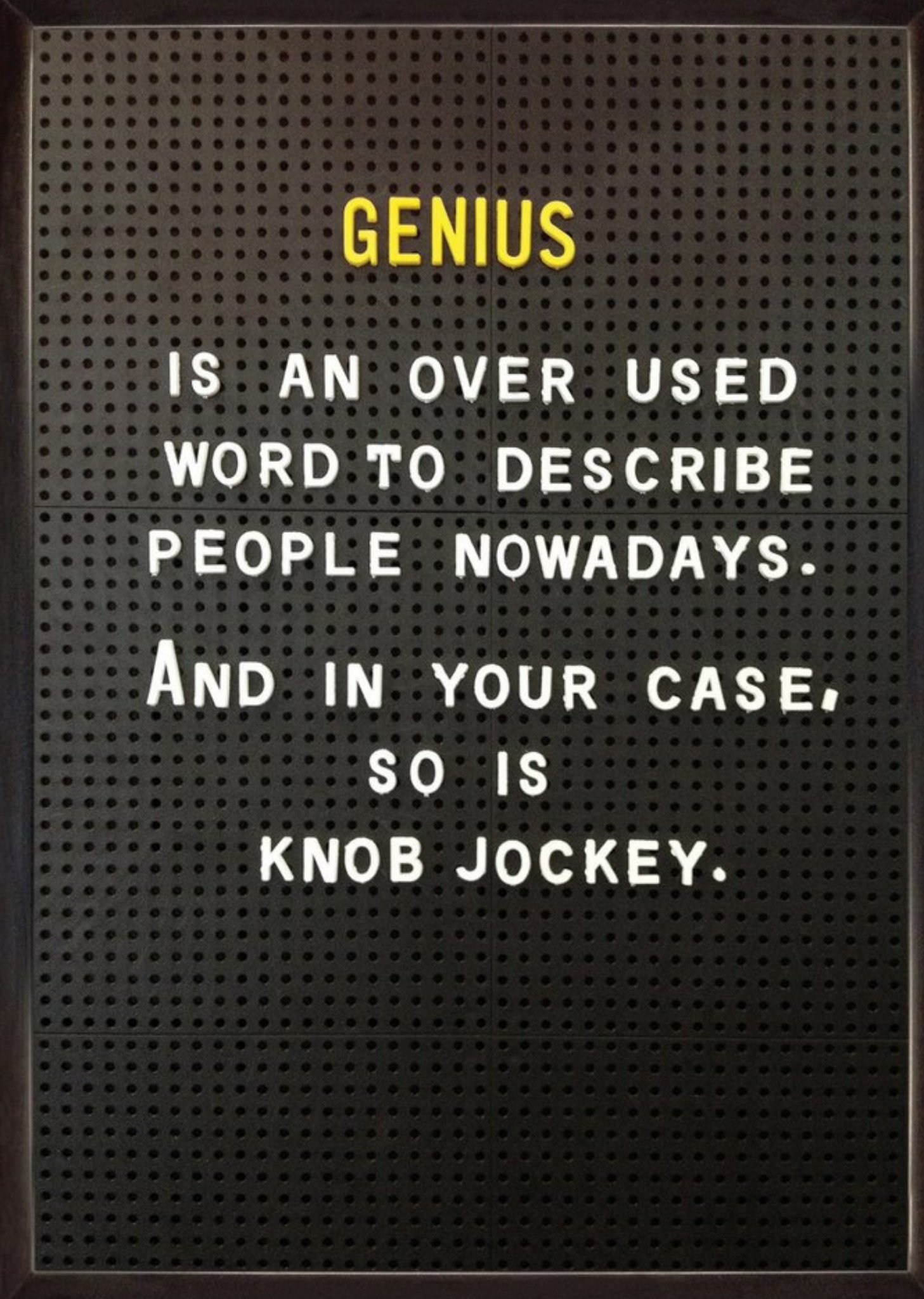 Brainbox Candy Rude Funny Genius Is An Overused Word To Describe People So Is Knob Jockey Card Ecard