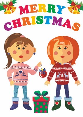 Cute Illustrated Two Females One I Love Christmas Card