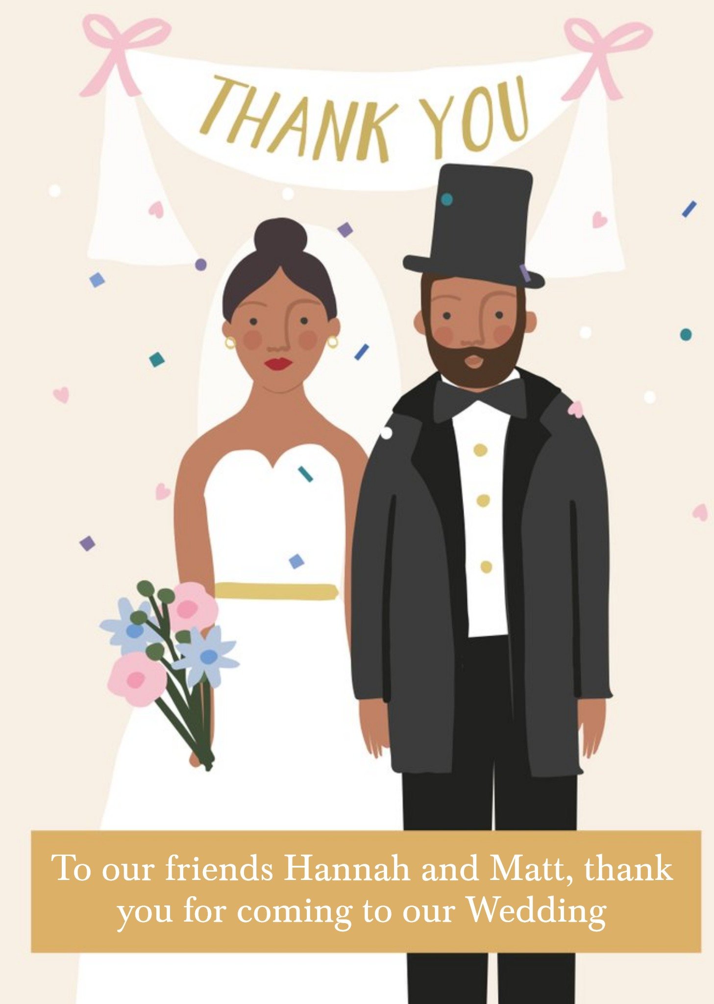 Illustration Of Newlyweds Wedding Day Thank You Card Ecard