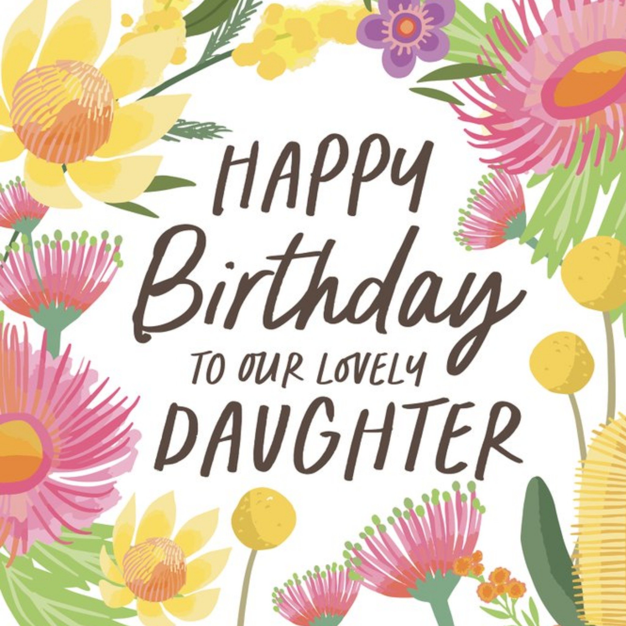 Moonpig Christie Williams Typographic Illustrated Floral Daughter Birthday Card, Large