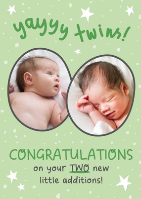 Yay Twins Photo Upload Congratulations Card