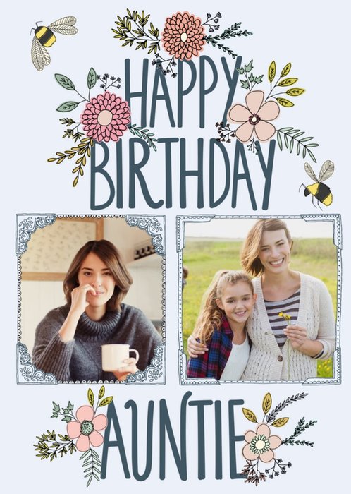 Flowers And Bumblebee Happy Birthday Auntie Card