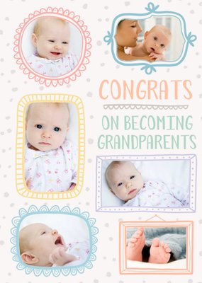 Various Photo Frames On A White Speckly Background Grandparents Photo Upload New Baby Card