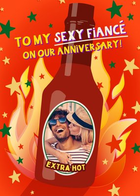 Illustration Of A Bottle Of Hot Sauce On Fire Fiancé's Photo Upload Anniversary Card