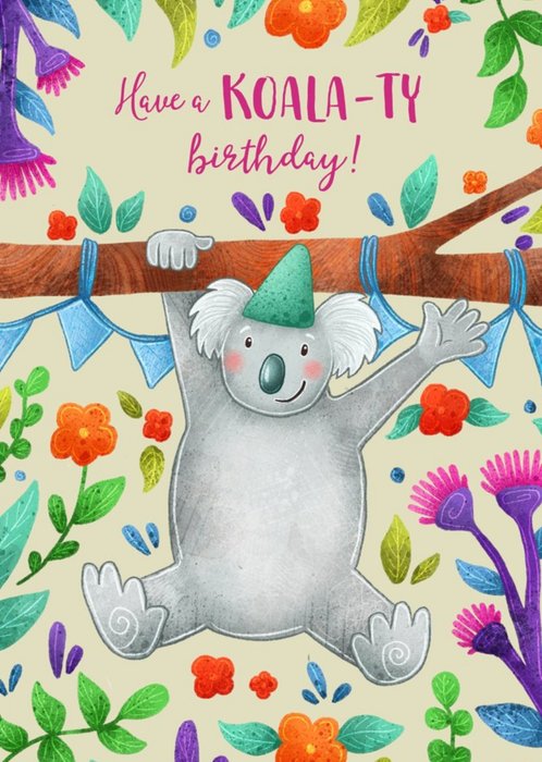 Stray Leaves Fun Illustrated Floral Koala Pun Birthday Card | Moonpig