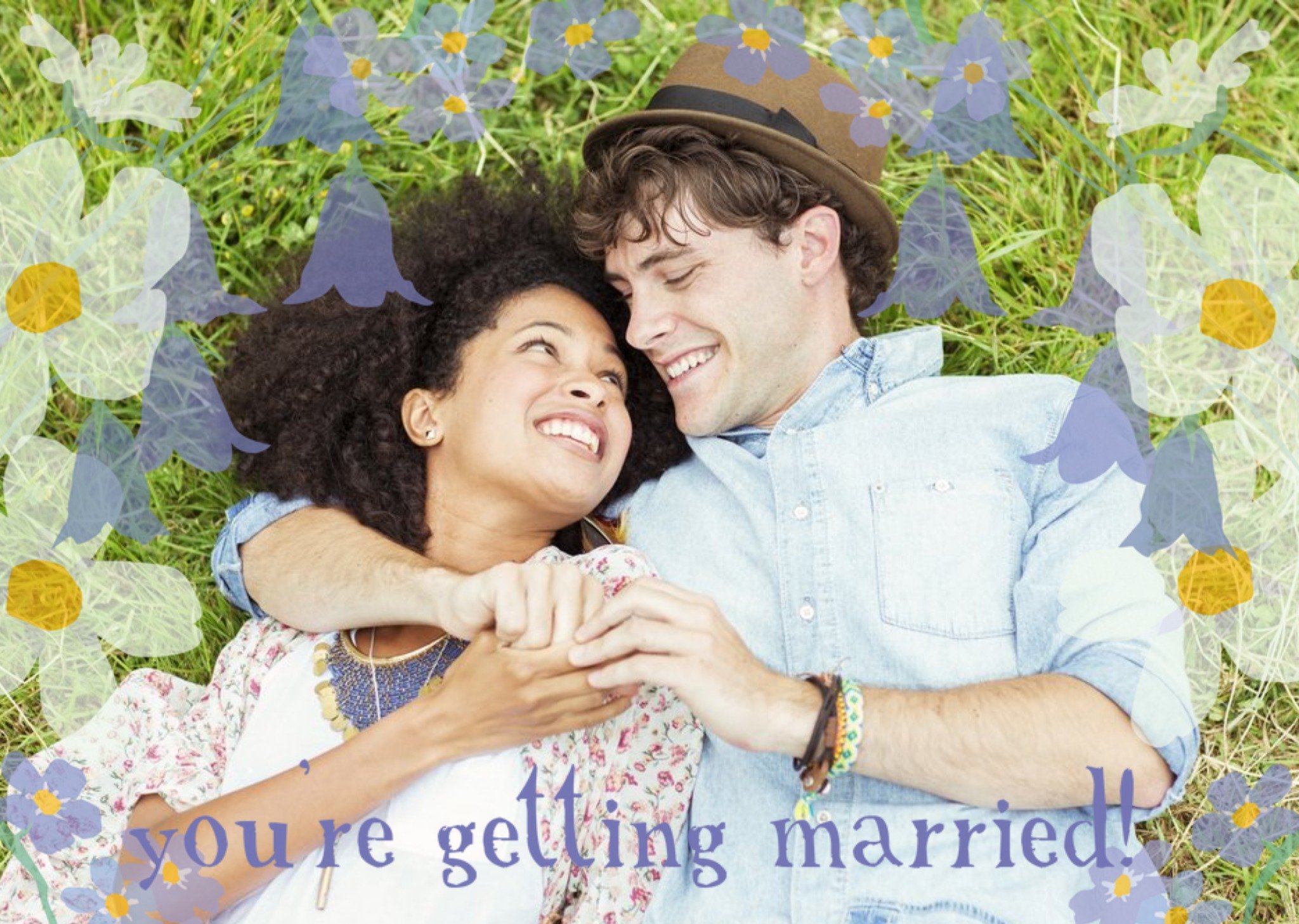 Moonpig Bluebells And White Flowers Personalised Photo Upload Wedding Day Card, Large