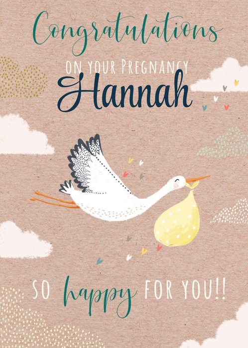 Cute Illustration Of A Stork Carrying A Bundle Personalised Card